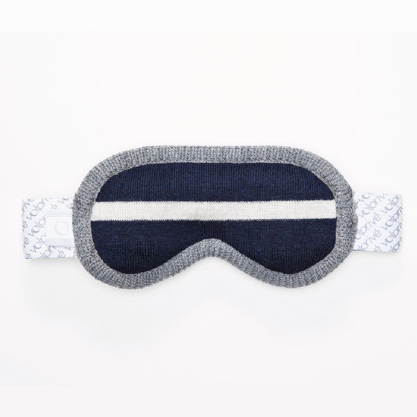 Cache yeux masque de sommeil en laine mérinos bleu marine / Eyepatch sleep mask in merino wool by Volprivé navy blue.