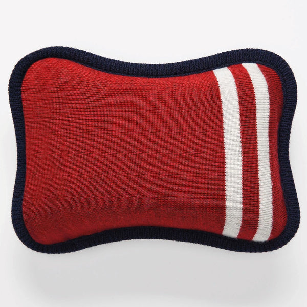 Oreiller rouge de voyage en laine de mérinos en forme d'os / Travel pillow bone shape merino wool red by Volprivé.