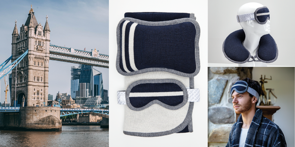 Volprivé London Bridge ensemble de voyage de luxe laine mérinos bleu marine et gris foncé