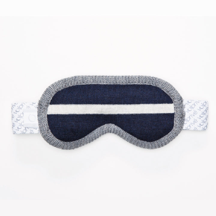 Cache yeux masque de sommeil en laine mérinos bleu marine / Eyepatch sleep mask in merino wool by Volprivé navy blue.