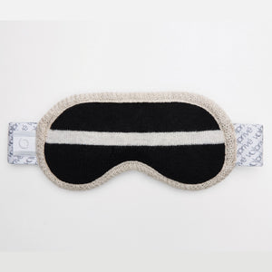 Masque de sommeil de nuit lesté en forme de lunette de ski noir et beige / Weighted sleep night mask ski goggle shape black and beige made in Canada by Volprivé.